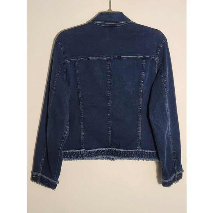 Susan Bristol Womens Cropped Jean Jacket with Raw Edge Trim Size Large