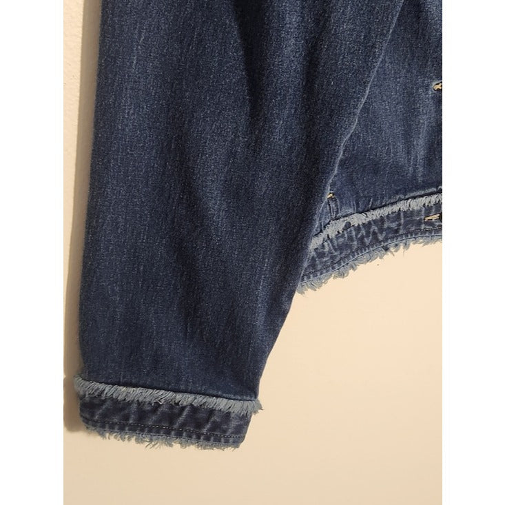 Susan Bristol Womens Cropped Jean Jacket with Raw Edge Trim Size Large