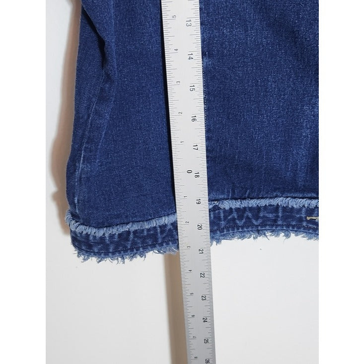 Susan Bristol Womens Cropped Jean Jacket with Raw Edge Trim Size Large