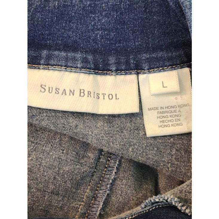 Susan Bristol Womens Cropped Jean Jacket with Raw Edge Trim Size Large