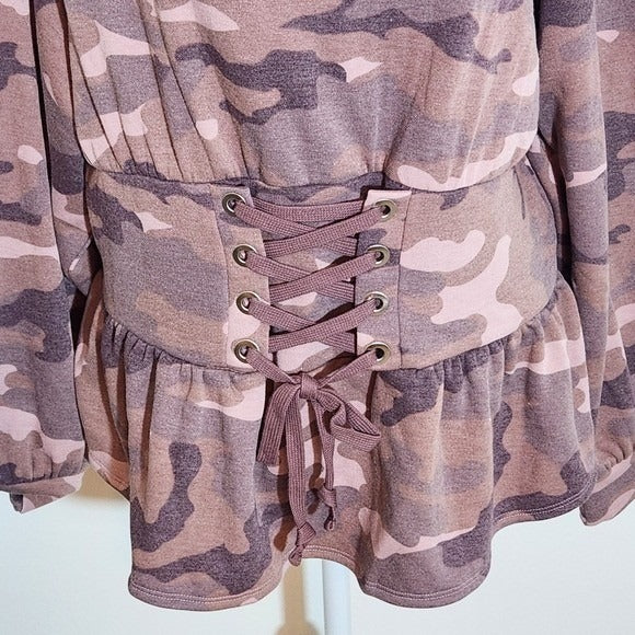 Express Pink Camouflage Lace-Up Women Sweatshirt NWT Size Large