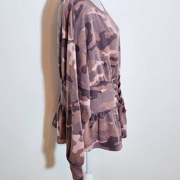 Express Pink Camouflage Lace-Up Women Sweatshirt NWT Size Large