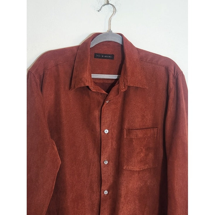 Via Europa Rust Brown Corduroy Button Down Shirt Size Large