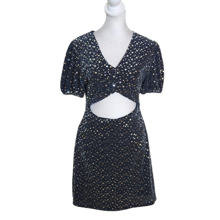 Altar'd State Black Metallic Star Cutout Mini Dress Size Medium