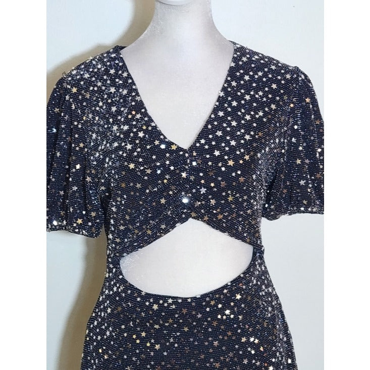 Altar'd State Black Metallic Star Cutout Mini Dress Size Medium