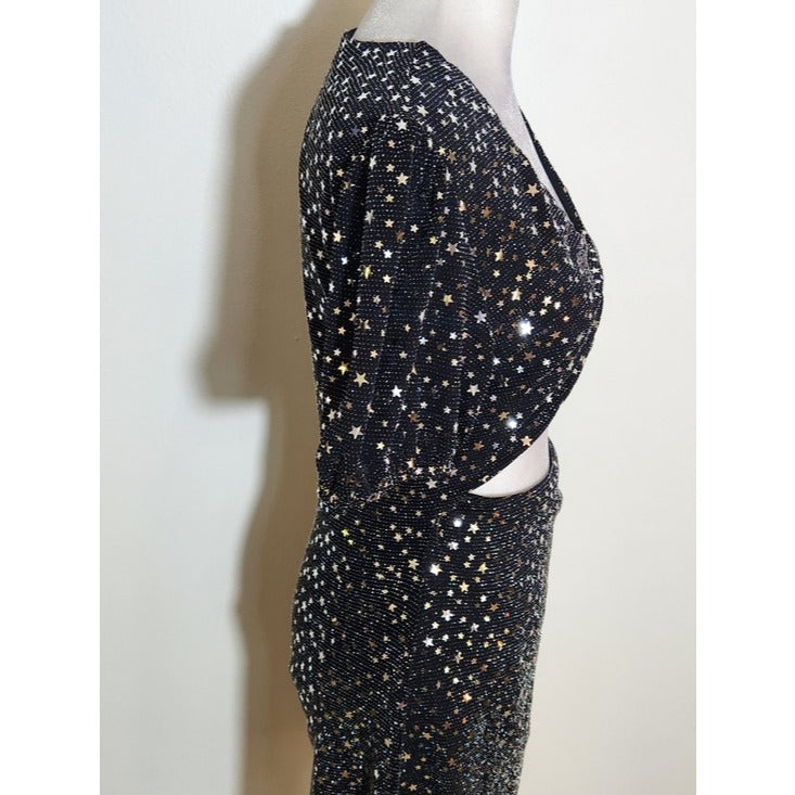 Altar'd State Black Metallic Star Cutout Mini Dress Size Medium