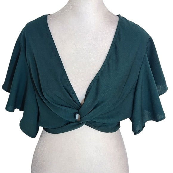 Windsor Dark Green Twist Front Crop Top Size Small