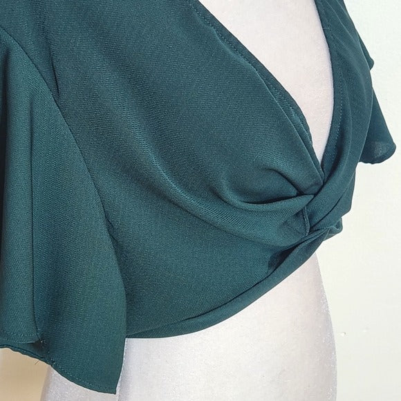 Windsor Dark Green Twist Front Crop Top Size Small
