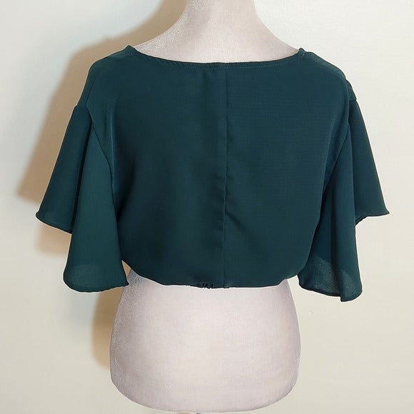 Windsor Dark Green Twist Front Crop Top Size Small