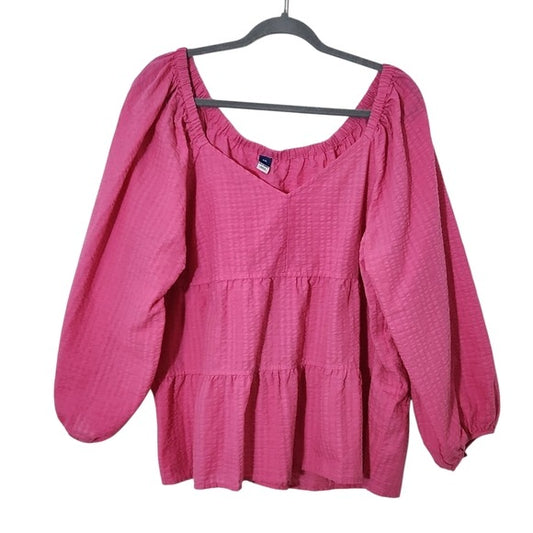 Old Navy Pink Tiered Puffy Sleeve Blouse Size XXL Pink Cottagecore Top
