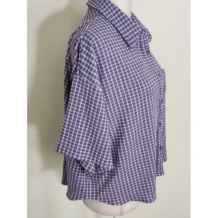 Molly Green Purple and White Plaid Textured Button Down Top Size Large