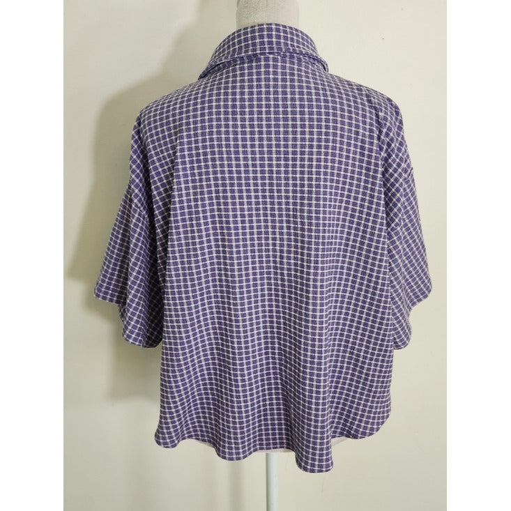 Molly Green Purple and White Plaid Textured Button Down Top Size Large