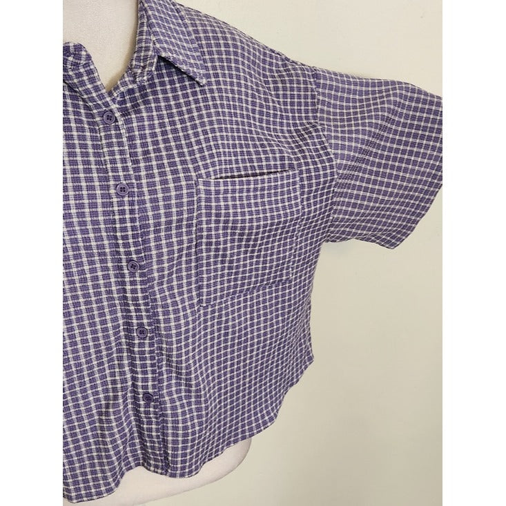 Molly Green Purple and White Plaid Textured Button Down Top Size Large