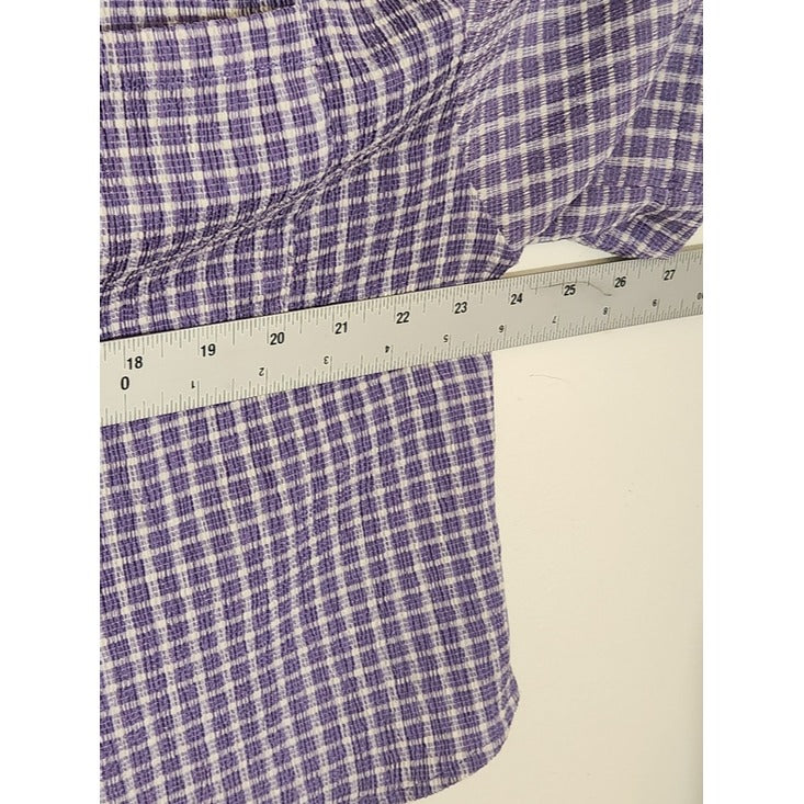 Molly Green Purple and White Plaid Textured Button Down Top Size Large