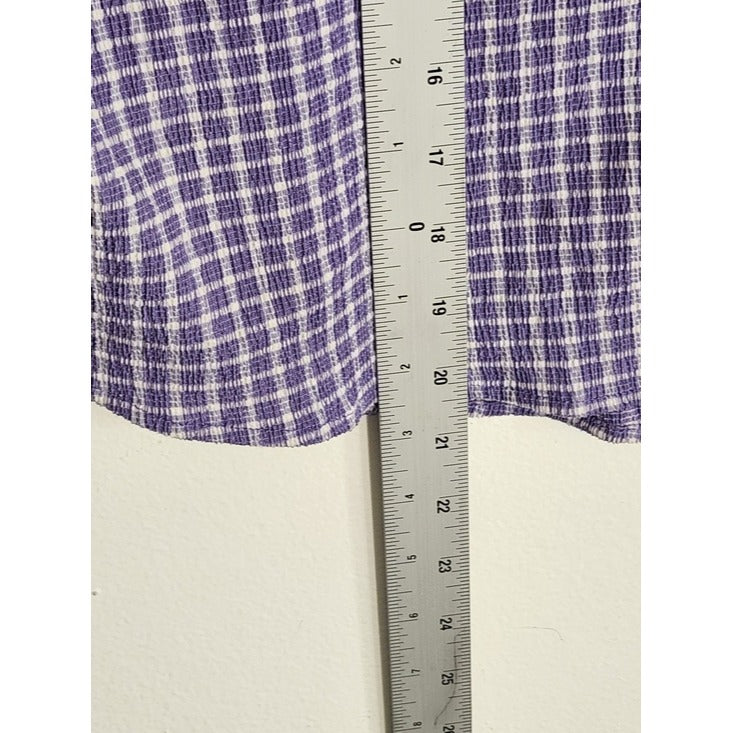 Molly Green Purple and White Plaid Textured Button Down Top Size Large