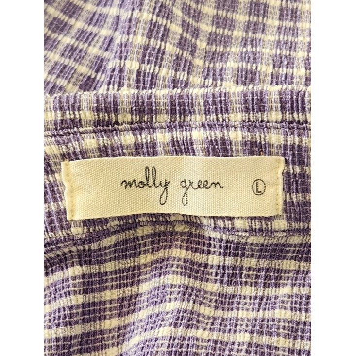 Molly Green Purple and White Plaid Textured Button Down Top Size Large