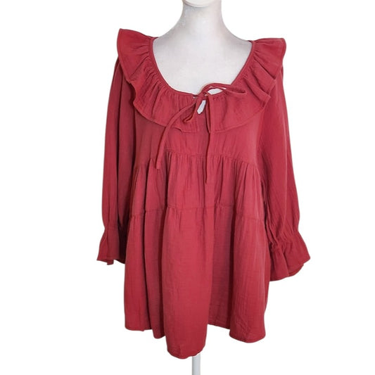 Zesica Burgundy Red Boho Blouse Size Large