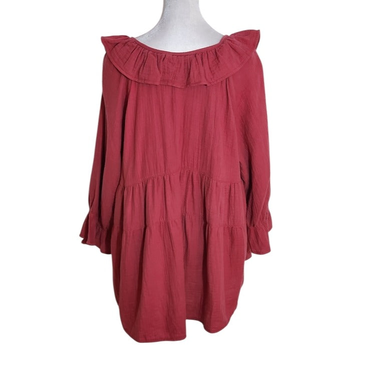 Zesica Burgundy Red Boho Blouse Size Large