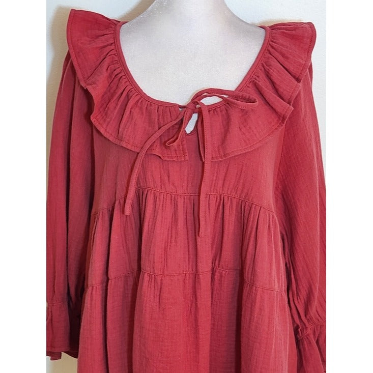 Zesica Burgundy Red Boho Blouse Size Large