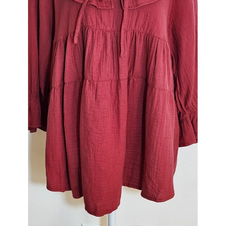 Zesica Burgundy Red Boho Blouse Size Large