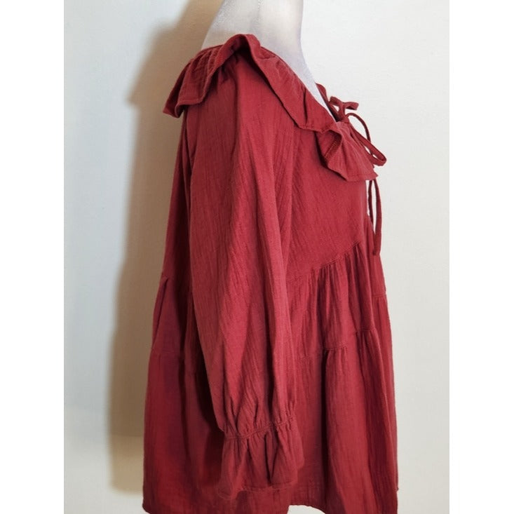 Zesica Burgundy Red Boho Blouse Size Large