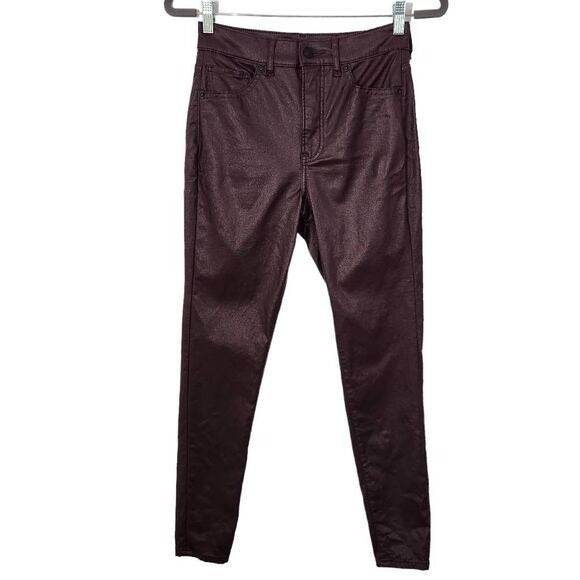 Express Oxblood Skinny High Rise Pants Size 2 Waxed Burgundy Jeans
