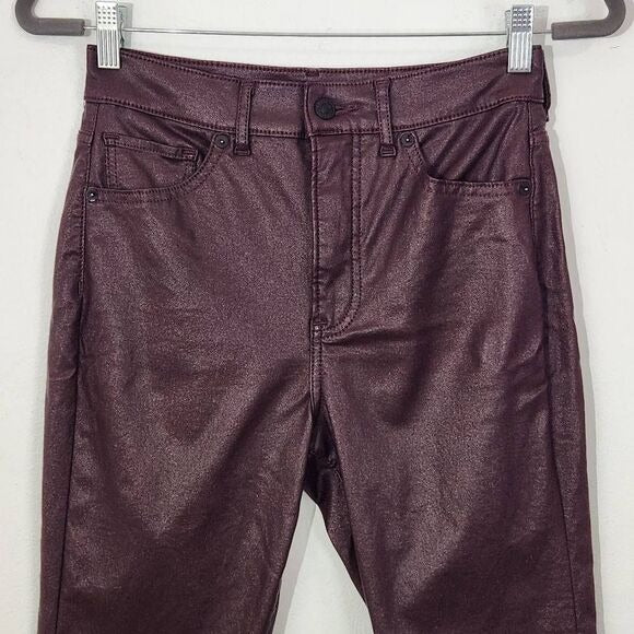 Express Oxblood Skinny High Rise Pants Size 2 Waxed Burgundy Jeans