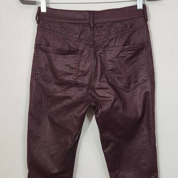 Express Oxblood Skinny High Rise Pants Size 2 Waxed Burgundy Jeans