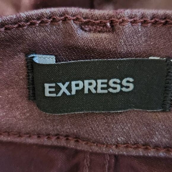 Express Oxblood Skinny High Rise Pants Size 2 Waxed Burgundy Jeans