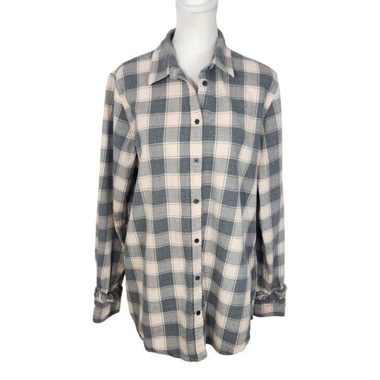 Banana Republic Gray Plaid Button Down Flannel Shirt Size Large Dillon Shirt
