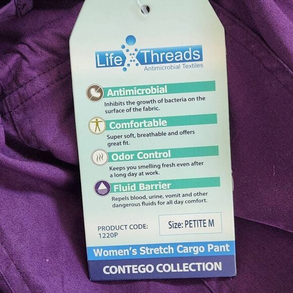 Life Threads Antimicrobial Purple Cargo Scrubs Size Medium Petite, New
