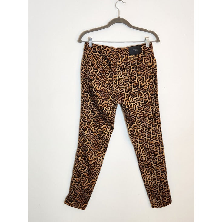 Zara Tan and Black Leopard Print Skinny Ankle Pants Size 6
