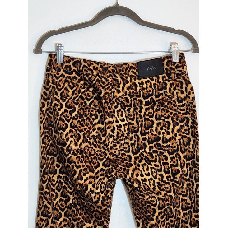Zara Tan and Black Leopard Print Skinny Ankle Pants Size 6