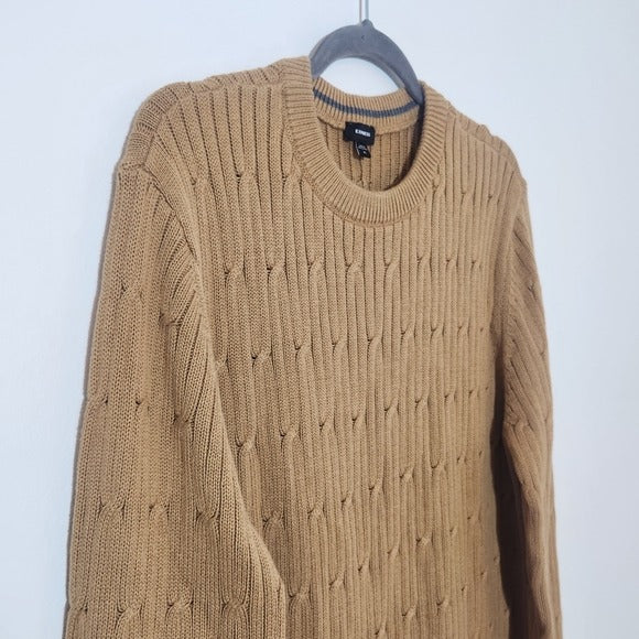Express Tan Cable Knit Sweater Size XL Preppy Brown Crew Neck Sweater