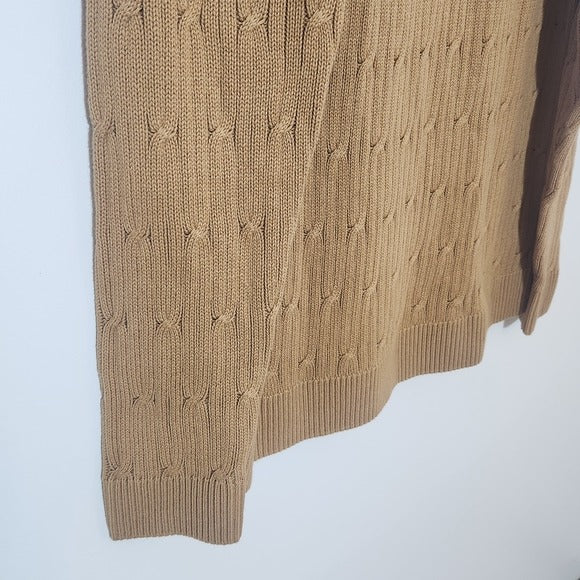 Express Tan Cable Knit Sweater Size XL Preppy Brown Crew Neck Sweater