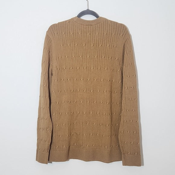 Express Tan Cable Knit Sweater Size XL Preppy Brown Crew Neck Sweater