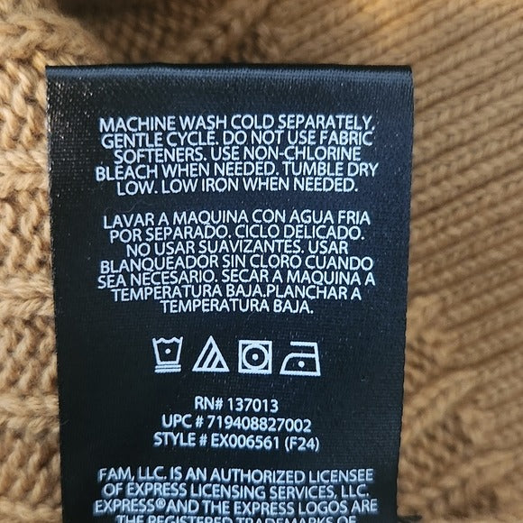 Express Tan Cable Knit Sweater Size XL Preppy Brown Crew Neck Sweater