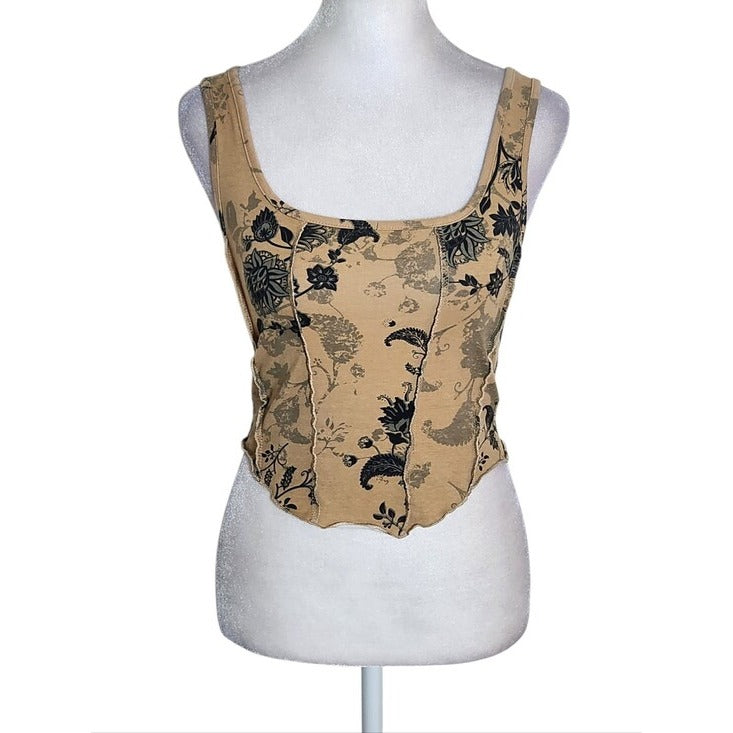 Brown and Black Floral Crop Top Size Large