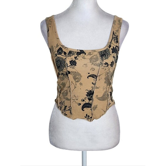 Brown and Black Floral Crop Top Size Large