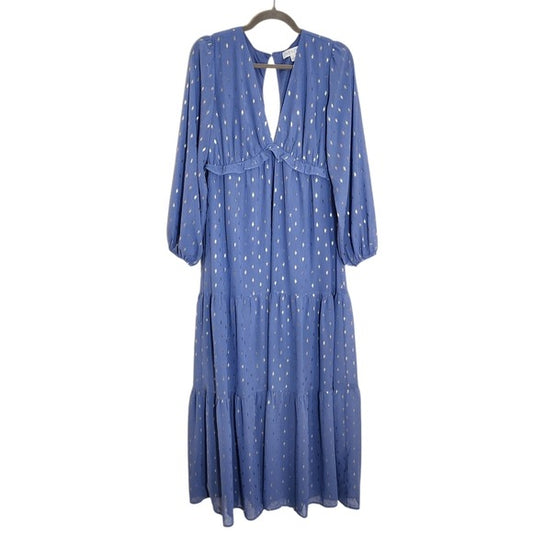 She + Sky Blue and Gold Boho Maxi Dress Size Large Wedding Guest Dress