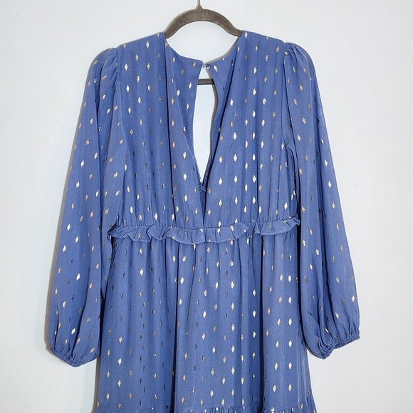 She + Sky Blue and Gold Boho Maxi Dress Size Large Wedding Guest Dress