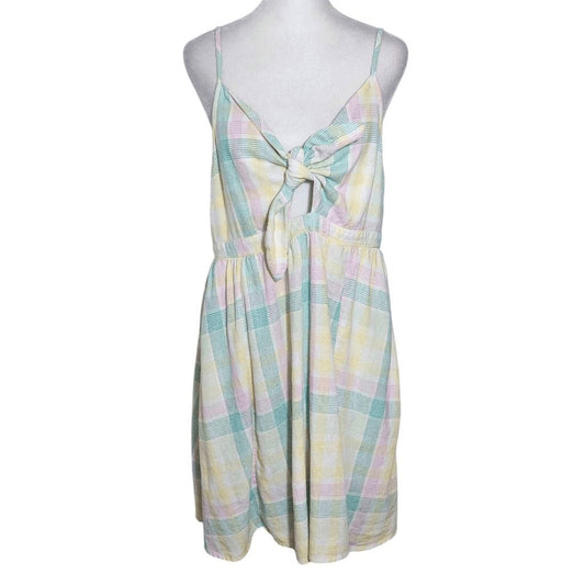Old Navy Pastel Plaid Linen Mini Sundress with Smocked Back Size Large
