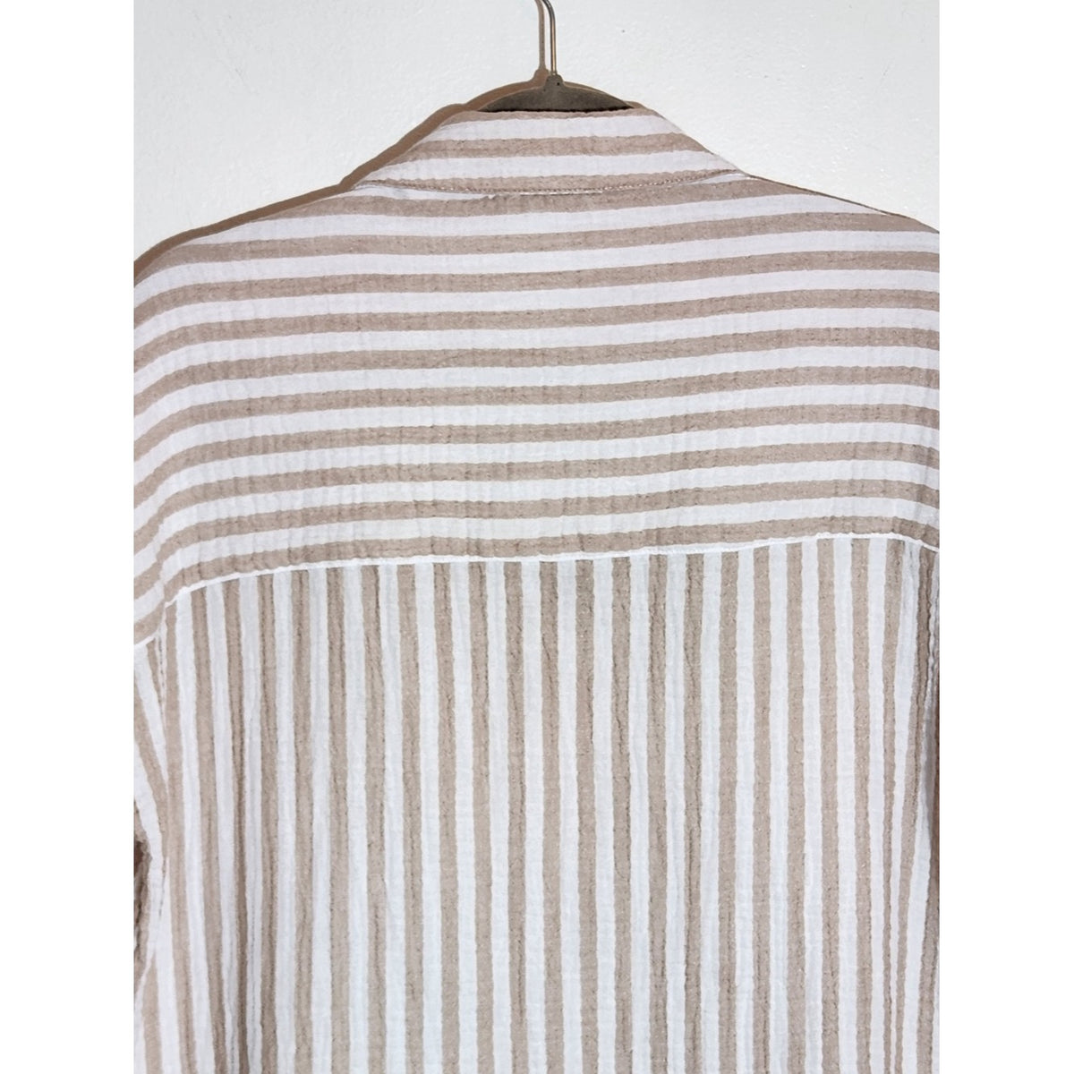 BeachLunchLounge Brown and White Striped Cotton Gauze Blouse Size Medium