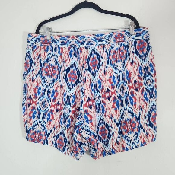 St. John's Bay Blue and Pink Ikat Boho Print Linen Pull-on Shorts NWOT Size 0X