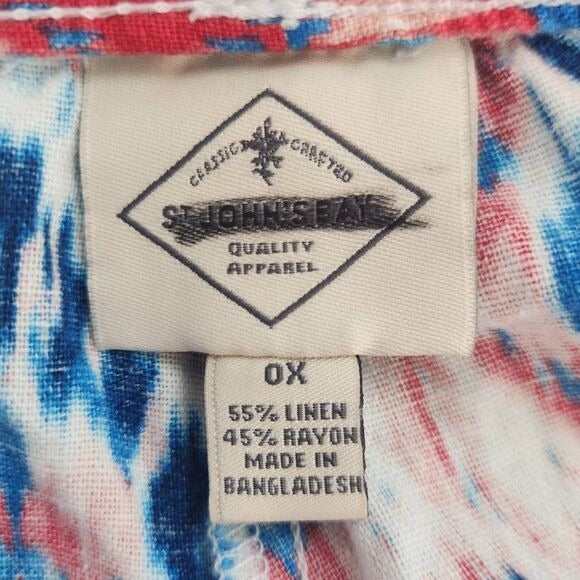 St. John's Bay Blue and Pink Ikat Boho Print Linen Pull-on Shorts NWOT Size 0X