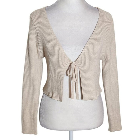 SHEIN Cream Ribbed Knit Tie Front Cardigan Size 6