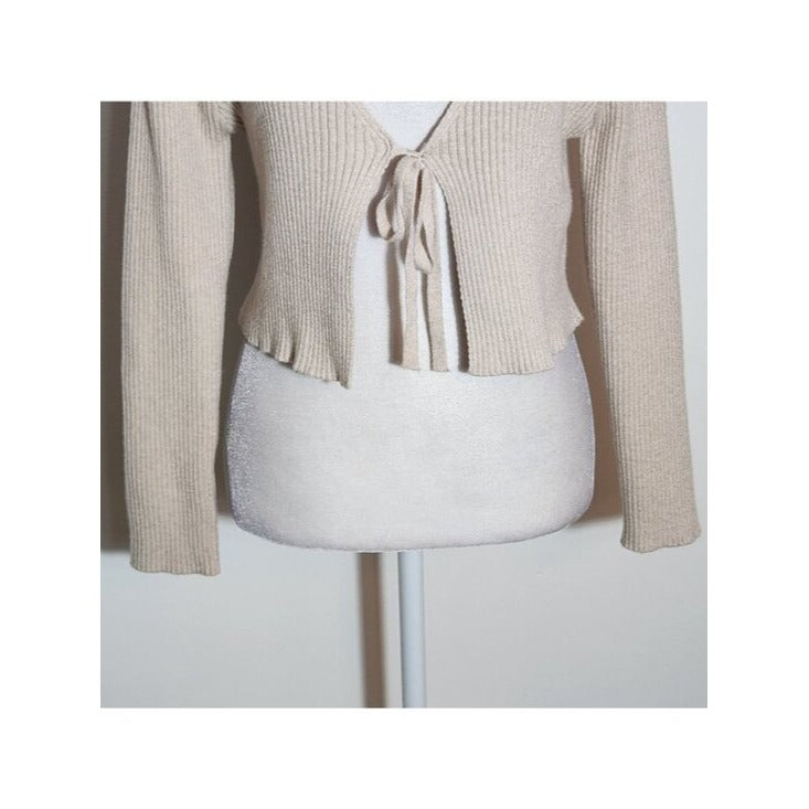 SHEIN Cream Ribbed Knit Tie Front Cardigan Size 6
