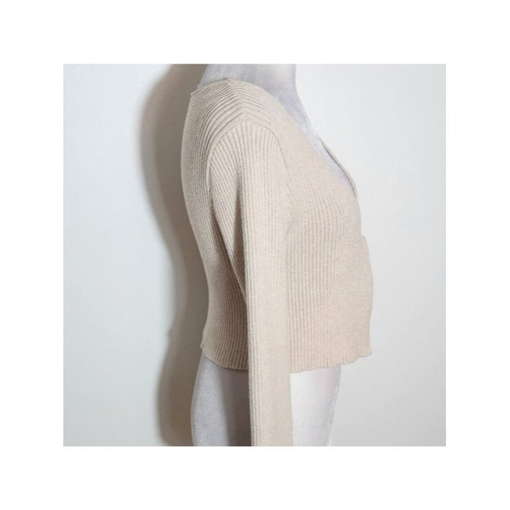 SHEIN Cream Ribbed Knit Tie Front Cardigan Size 6
