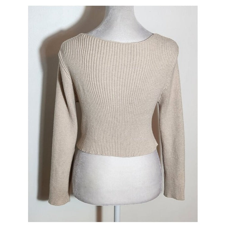 SHEIN Cream Ribbed Knit Tie Front Cardigan Size 6