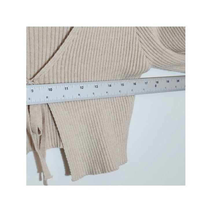 SHEIN Cream Ribbed Knit Tie Front Cardigan Size 6